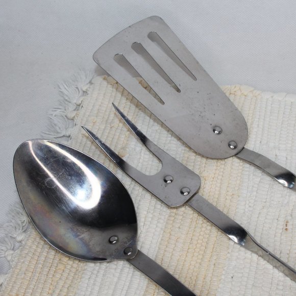 VTG STANHOME STAINLESS 3 PIECE BBQ TOOLS SET FORK SERVING SPOON SLOTTED SPATULA - Picture 2 of 14